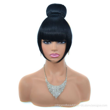 Synthetic chignon and bangs integrated wig bun bangs yaki bun and bang set hair extension